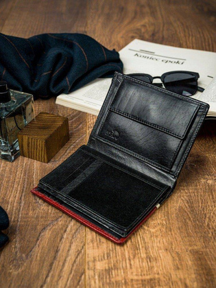 Pionowy portfel męski dwukolorowy, skóra naturalna hq