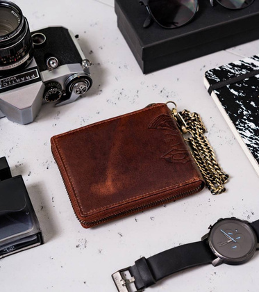 Duży, skórzany portfel męski z łańcuchem
