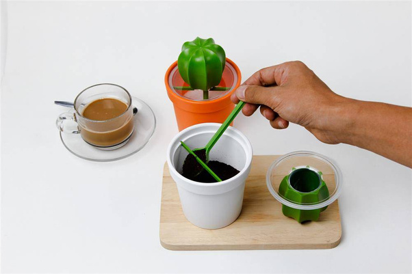 Pojemnik z łyżeczką na kawę kaktus Cacnister biało-zielony 10280-WH-GN