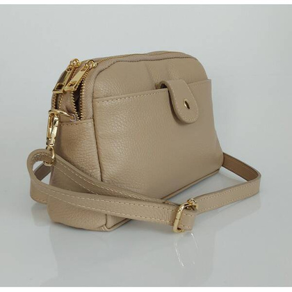 Włoska skórzana listonoszka ,dwie komory złote okucia Vera Pelle Beżowa VPG38T