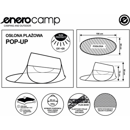 NAMIOT PARAWAN PLAŻOWY SAMOROZKŁADAJĄCY 190X80X90/70CM NIEBIESKI ENERO CAMP