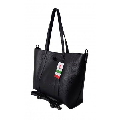 Pojemna włoska torba Shopper bag ,skórzana na ramię mieści A4 ,Vera Pelle , Czarna SB755N