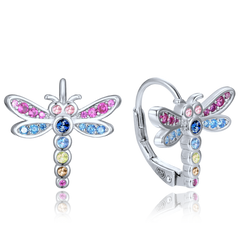 MINET Dziecięce srebrne kolczyki ważka z cyrkoniami