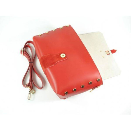 Kuferek listonoszka A5 złote dżety + zamsz czerwony Vera Pelle VPK789R