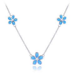 MINET Naszyjnik srebrny KWIATY z granatowymi opalami