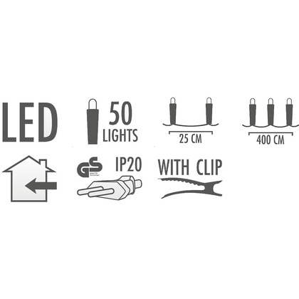 LAMPKI CHOINKOWE ŁAŃCUCH ŚWIETLNY ŚWIECZKI 50 LED CIEPŁY BIAŁY