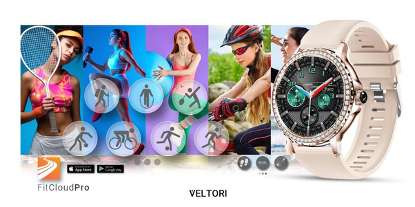 Smartwatch Damski Veltori VT320-1 Złota Bransoleta + Różowy Pasek Silikonowy