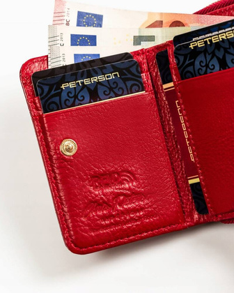 Maly skorzany portfel damski na suwak i zatrzask