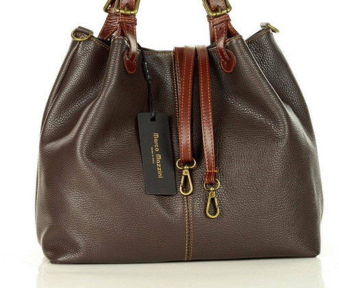 Torba skórzana klasyczny shopper bag - MARCO MAZZINI ciemny brąz caffe - min. zamówienie 20 / 50 / 100 szt.