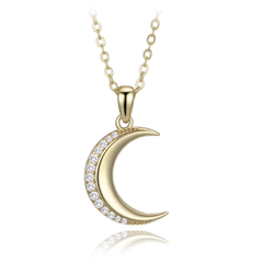 MINET Pozłacany naszyjnik srebrny z księżycem i białymi cyrkoniami