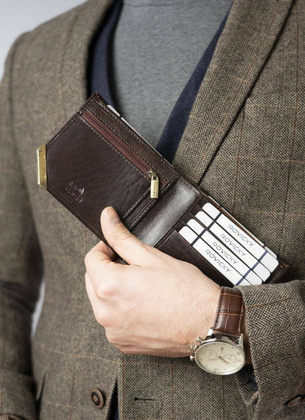 Portfel męski ze złotym akcentem Rovicky Brązowy