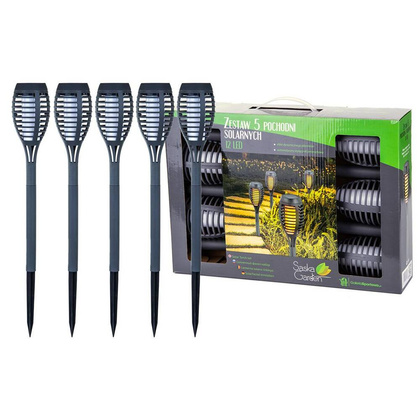 Pochodnia lampa solarna tańczące płomyki 12 led SMD szara- kpl 5szt
