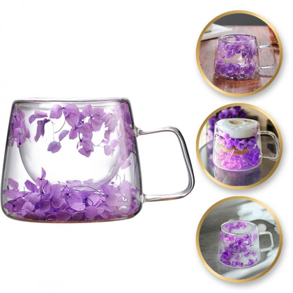 Szklanka termiczna z hortensją w środku fiolet 180 ml 1szt SZK76