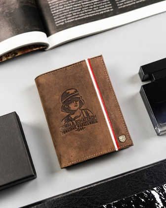 Duzy skorzany portfel meski z motywem patriotycznym