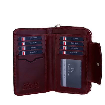 Damski portfel skórzany Canaletto – bordowy lakierowany z RFID | Elegancja i bezpieczeństwo PD1445s78 RFID