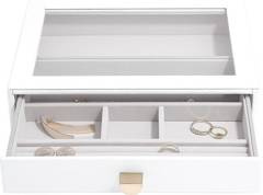 Szkatułka na biżuterię Stackers Pebble 6 komorowa classic biała z szufladą i szklaną pokrywką