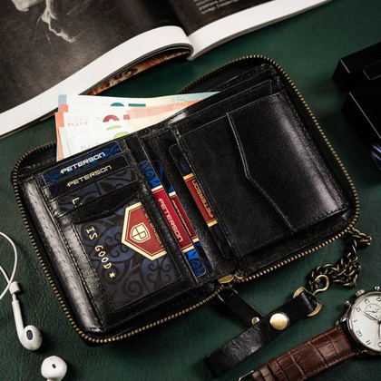 Duży, skórzany portfel męski na zamek