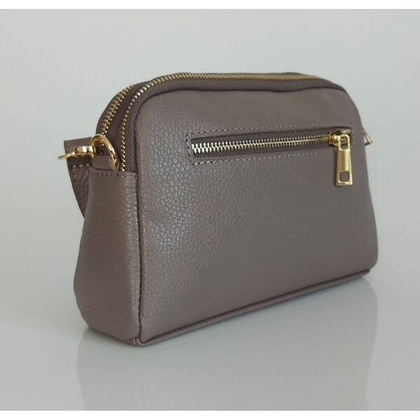 Włoska skórzana listonoszka ,dwie komory złote okucia Vera Pelle Szara VPG38G