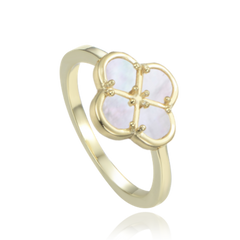 MINET Pozłacany pierścien srebrny koniczyna z białą masą perłową wielkość 10