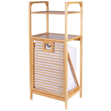 Regał łazienkowy z koszem na pranie bambusowy