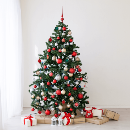 Zestaw 12 bombek choinkowych 6cm – zielone, złote, czerwone, w tubie