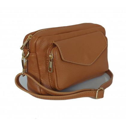 Urocza Włoska skórzana listonoszka Vera Pelle , pojemna złote okucia Camel MCZ45C