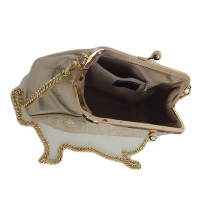 Włoska kopertówka listonoszka biglówka Vera Pelle złote okucia łańcuszek LKB35ORO