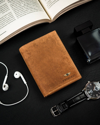 Skorzany portfel meski z kieszonka na suwak