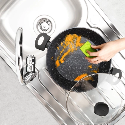 Patelnia granitowa głęboka ze szklaną pokrywką BLACK LINE 28 cm, 3,5 l