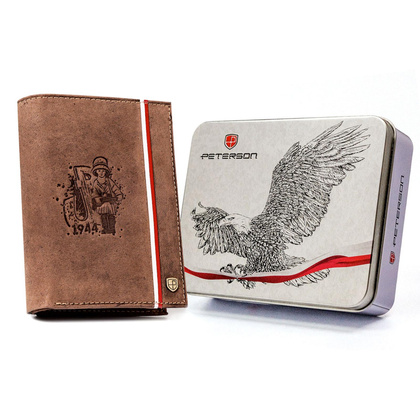Duzy skorzany portfel meski z motywem patriotycznym