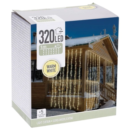 LAMPKI CHOINKOWE KURTYNA ŚWIETLNA WATERFALL ZEW 320 LED CIEPŁY BIAŁY 5 PRĘDKOŚCI