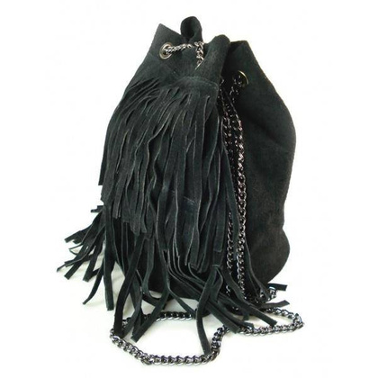 ZAMSZOWA LISTONOSZKA WOREK FRĘDZLE WŁOSKA SKÓRZANA CZARNA TOREBKA WL45N