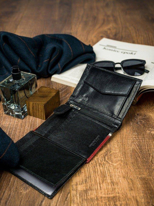 Pionowy portfel męski dwukolorowy, skóra naturalna hq