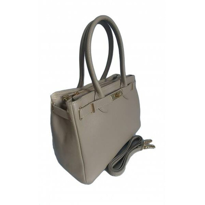 Włoska skórzana torebka kuferek do ręki Vera Pelle, złote okucia Beżowa KMA35T