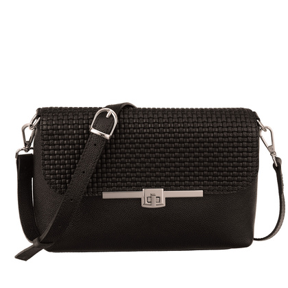 Średniej wielkości torebka skórzana Canaletto z klapką o wzorze plecionki i srebrnym zapięciem obrotowym TD853s33t1