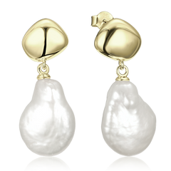 MINET Eleganckie pozłacane srebrne kolczyki z perłą