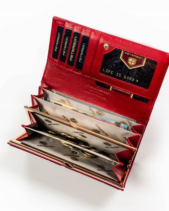 Duzy skorzany portfel damski na zatrzask