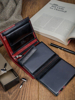 Skórzany portfel pionowy dwukolorowy składany