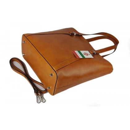 Klasyczna Włoska torebka skórzana na ramię mieści A4 ,Vera Pelle , Camel MVN14C