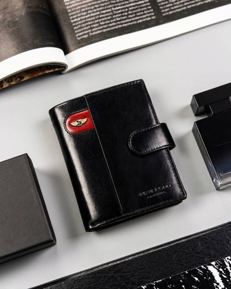 Duży, skórzany portfel męski zamykany na zatrzask