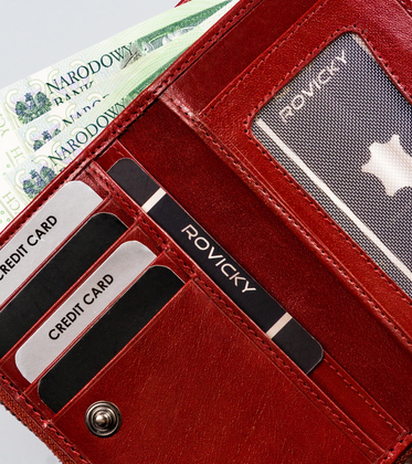 Pionowy portfel damski z bawolej skóry, zamykany na zatrzask, rfid