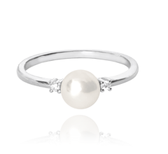 MINET Pierścien srebrny z perłą i białymi cyrkoniami wielkość 12