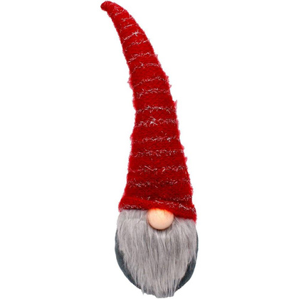 Skrzat gnom krasnal z długą czerwoną czapką 10x9x42CM ze świecącym noskiem
