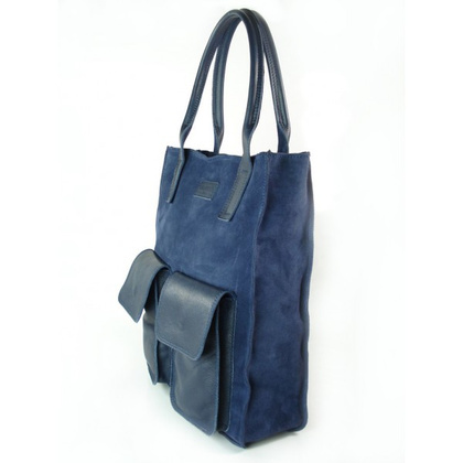 Zamszowy worek Vera Pelle ,pojemna skórzana torba ,kieszenie XXL A4 Granatowy BYC88BS