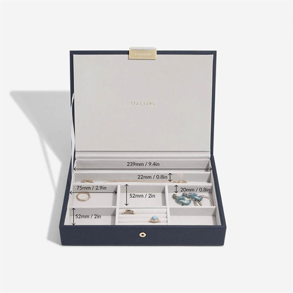 Szkatułka na biżuterię Stackers classic granatowa z pokrywką