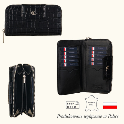 Damski portfel skórzany z suwakiem Canaletto croco PD2006s121 RFID