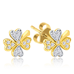MINET Złote kolczyki czterolistne z białymi cyrkoniami Au 585/1000 1,70g