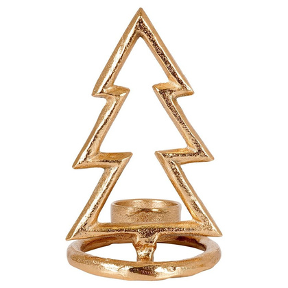 Świecznik na świeczkę tealight aluminiowy złoty choinka 16 cm