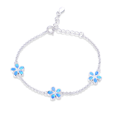 MINET Srebrna bransoletka KWIATY z granatowymi opalami