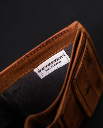 Skorzany zapinany portfel meski na karty